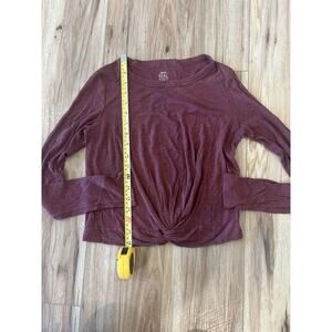 Aerie Real Soft Women’s Small Petite Dark Purple Ribbed Long Sleeve Tie Front